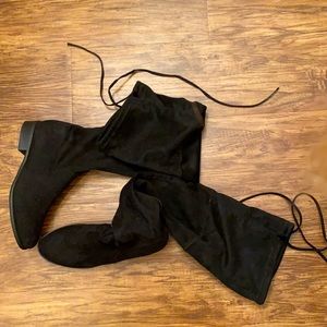 Over the knee flat black boots, size 9.